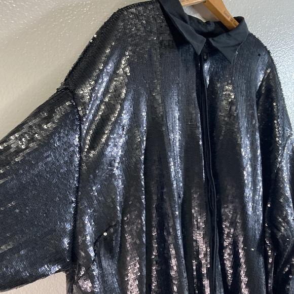 Future Collective Black Sequin Kahlana Barfield Brown Button Down Shirt sz 3X - Picture 5 of 11
